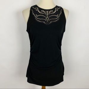 WHITE HOUSE BLACK MARKET Black High Lace Neckline Tank Top - Size M